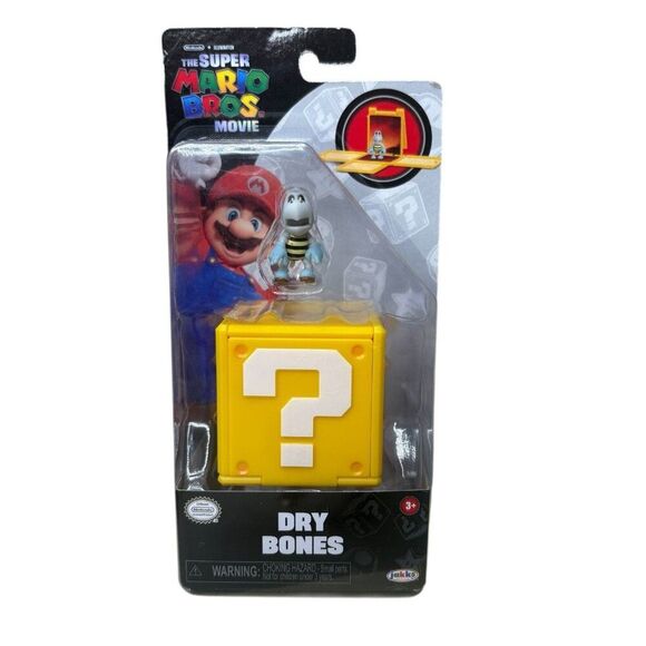 Super Mario Bros Movie DRY BONES 1" Mini Figure With Block NEW - Picture 1 of 4
